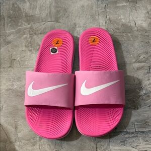 Nike Bright Pink Slides with White Logo